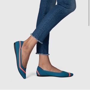 Rothy's The Point in Teal Neon Line Stripe